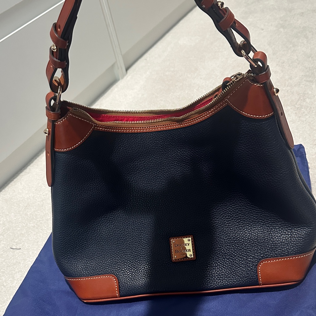 Dooney & Bourke Navy Blue And Tan Hobo Bag